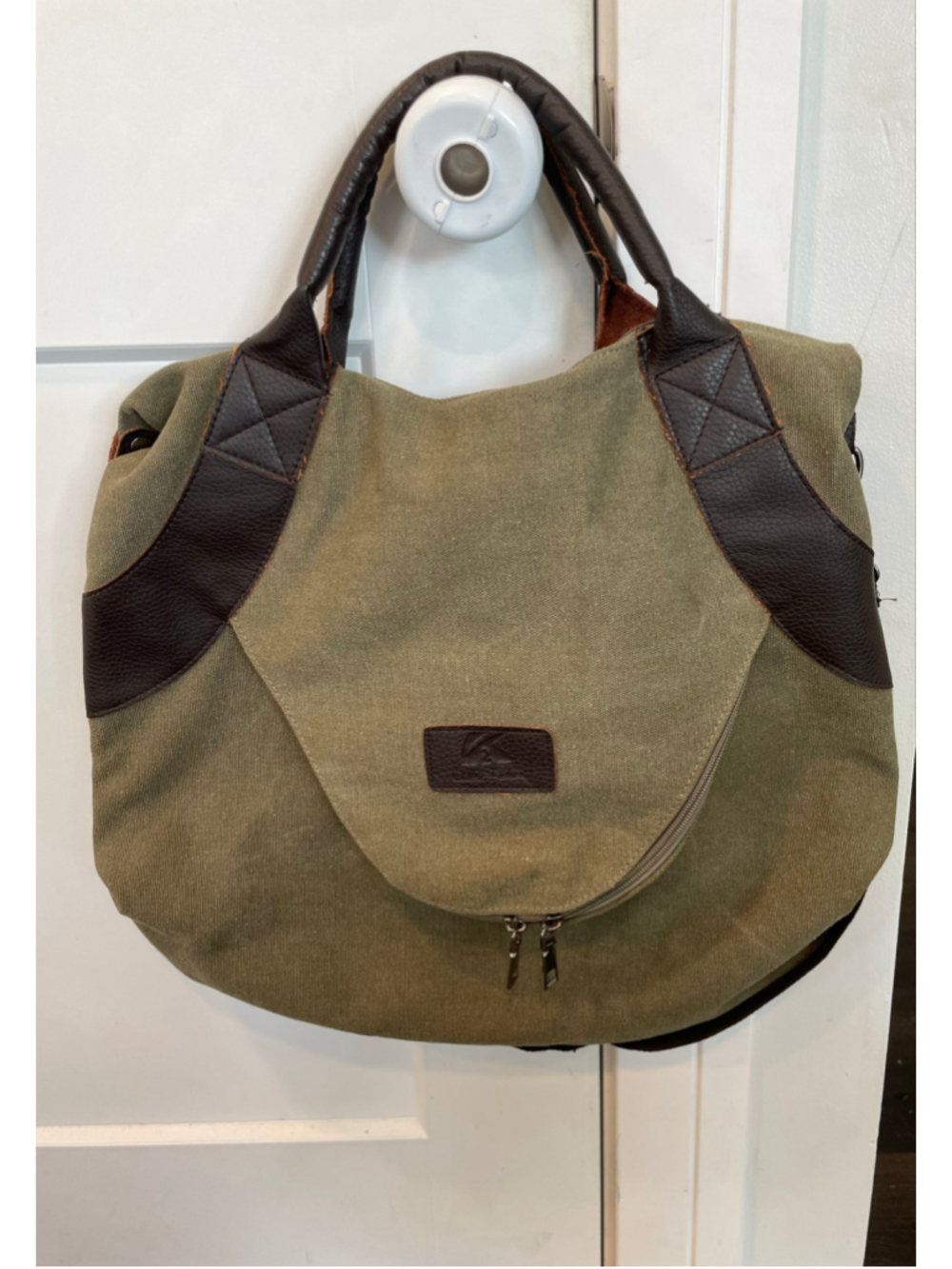 K2 CLASSIC FASHION Canvas Leather Shoulder Bag Messenger Bag Olive